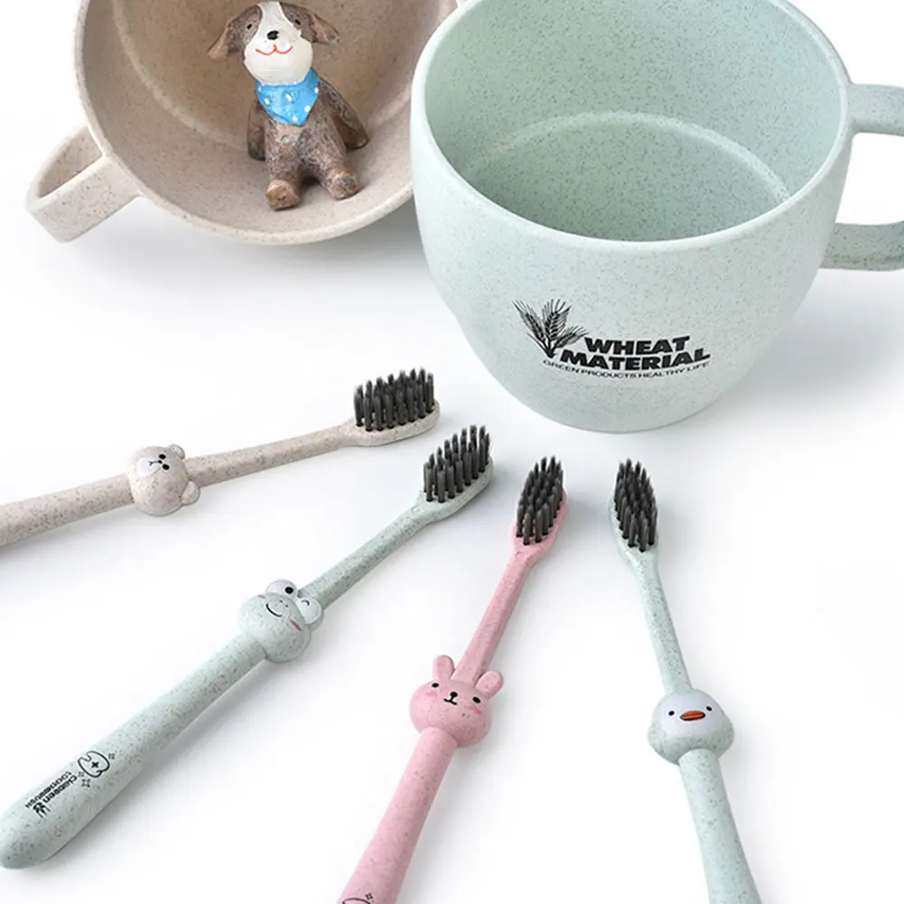 Ergonomic Degradable Bamboo Charcoal Oral Care Baby Cleaning Anti Slip Handle Random Color Cartoon Pattern Children Toothbrush