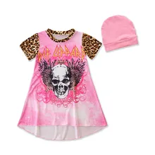 Платье для маленьких девочек леопардовое платье принцессы на Хэллоуин с принтом черепа и леопардовой расцветки одежда с шапочкой Короткие рукава до колена