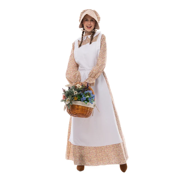 Reneecho Women Floral Prairie Dress Halloween Lady Pioneer Costume