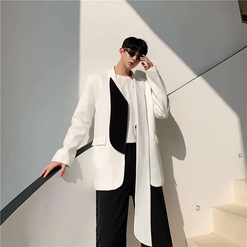 

Men Women Fashion Show Casual Suit Coat Outerwear Male Street Black White Cardigan Blazer Jacket Overcoat