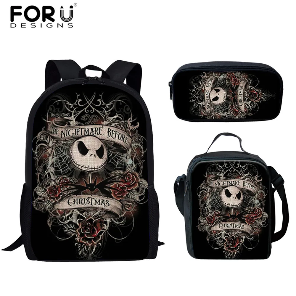 HME1499CGK FORUDESIGNS/, 3 комплекта, школьные ранцы для мальчиков, Кошмар перед Рождеством, принт в виде черепа, рюкзак в готическом стиле, Детская сумка для книг - Цвет: HME1499CGK