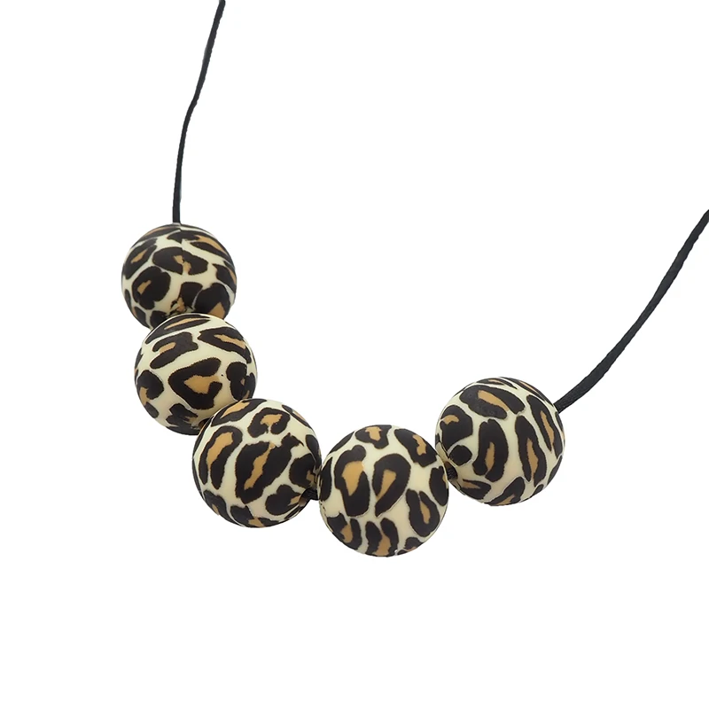Chenkai 10PCS 15MM Silicone Leopard print Beads Baby Round Shaped Beads Teething BPA Free DIY Sensory Chewing Toy Accessories