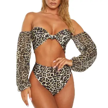 

2Pcs Women Leopard Knot Off Shoulder Padded Bra Bikini Set Swimsuit Swimwear 2020