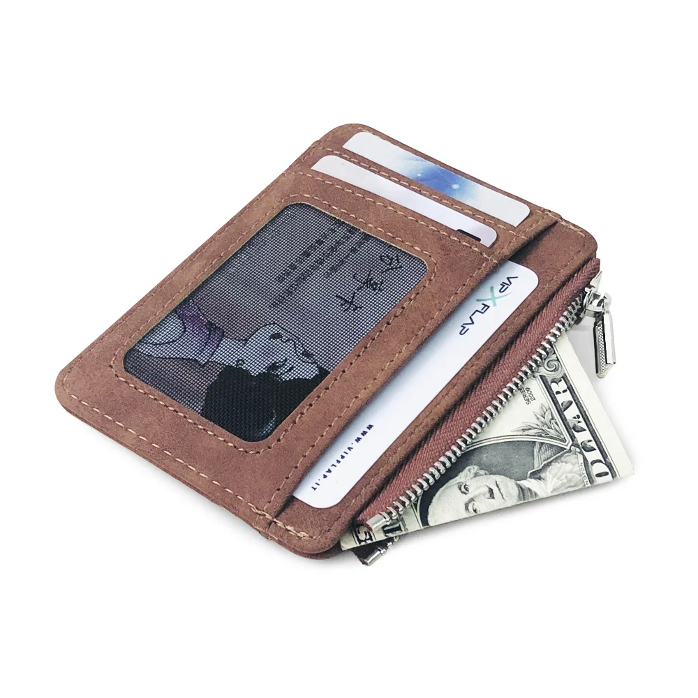 Fashion Small Men Wallet ID Card Holder Durable PU Leather 5 Card Slots Purse With Zipper Coin Pocket Thin Credit Card Case - 5