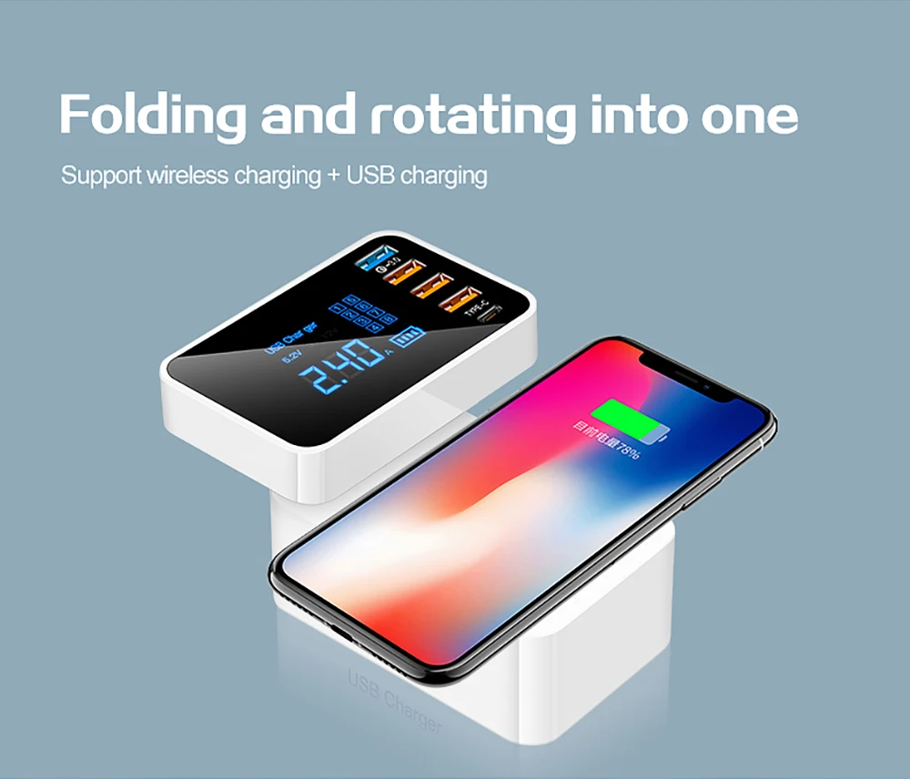 Быстрая зарядка 3,0 type C USB зарядное устройство для адаптер для iPhone QI Беспроводное зарядное устройство светодиодный дисплей быстрое зарядное устройство для xiaomi huawei samsung