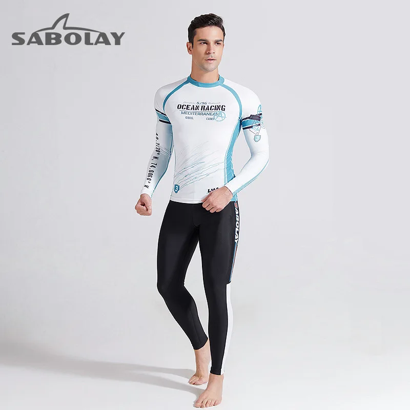 2021 L-5XL Big Man Rash Guard Men Long Sleeve Swimsuit UPF 50 Korean Swimwear UV Shirt Swim Surf Suit Rashguard Diving Clothes | Спорт и