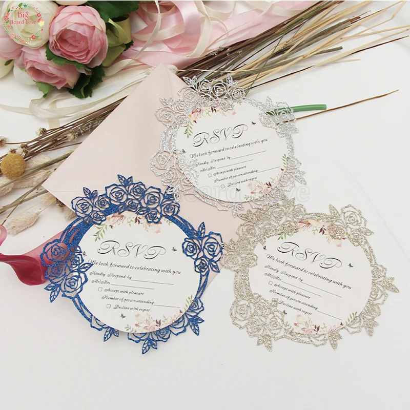 

50pcs Laser Cut Flower Cover Invitation Card Print Blank Wedding Party Invitation Card Lace Flower Card Wedding Favor Supplie