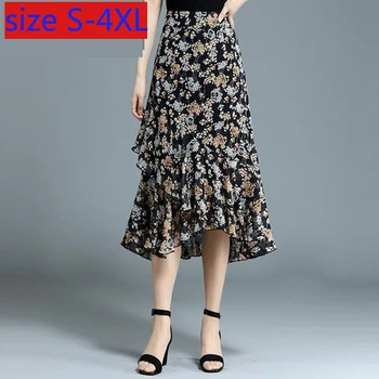 

New Women Fashion High Quality Fishtail Skirt Half Summer Yarn Chiffon Floral High Waist Irregular Casual Print Plus Size S-4XL
