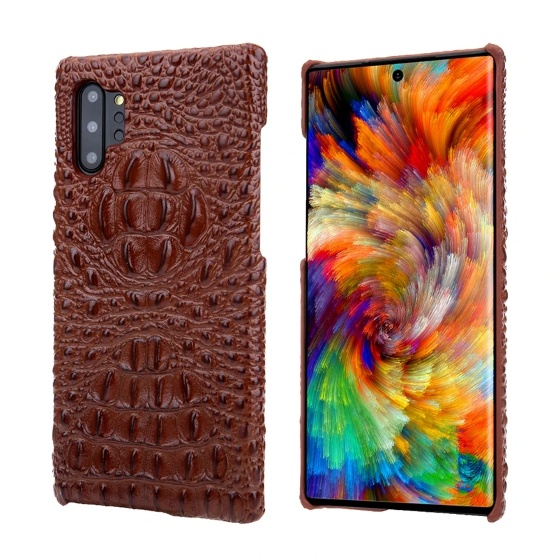 Твердый 3D чехол из натуральной кожи для samsung Galaxy Note 10 Plus Note10, чехол для сотового телефона, Роскошный милый крокодильчик, тонкая задняя крышка, чехол s - Цвет: Brown Case