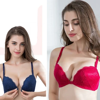 

2 Piece Women's Bra Lace With Floral Front Closure Underwear Large Size Beauty Back Push-up Gather Seamless Bra