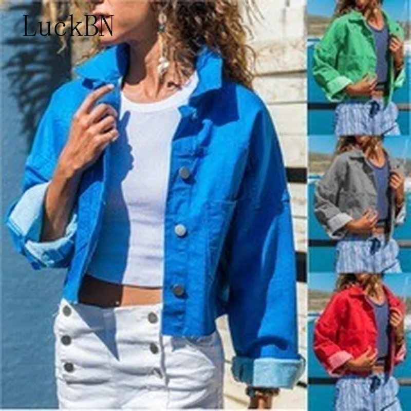 

Large Size S-5XL Denim Jackets for Women Autumn Jackets Streetwear Pockets Button Single Breasted Female Jacket Blue Denim Coat