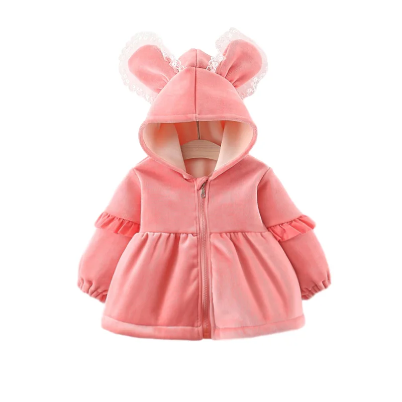 

Autumn Winter New Girls Plus Velvet Jacket Children's Autumn Clothes Girl Baby Cartoon Hooded Cardigan Outing Clothes
