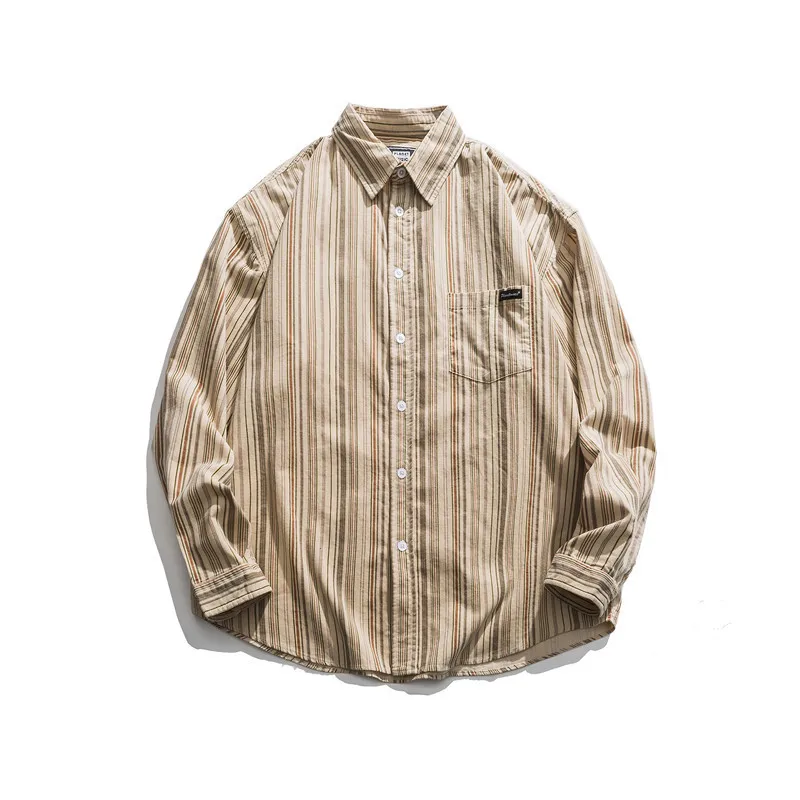 

Рубашка мужская Вельветовая в полоску, с отложным воротником