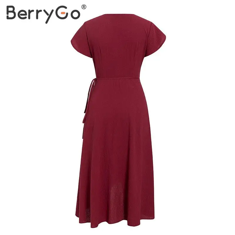 BerryGo, сексуальное женское платье трапециевидной формы с v-образным вырезом, элегантное женское хлопковое облегающее платье, Повседневное платье на пуговицах, платье на весну и лето