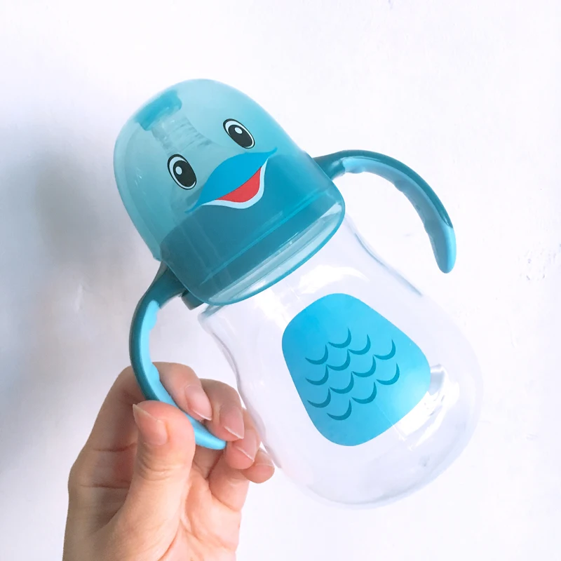 280ML Baby Feeding Bottle PP Plastic Sippy Cup Handle Automatic Straw Non-slip Defence Fall Anti Flatulence | Мать и ребенок