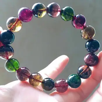 

100% Natural Rose Colorful Tourmaline Clear Round Beads Bracelet 11.2mm Brazil Women Men Crystal Jewelry 10mm AAAAA