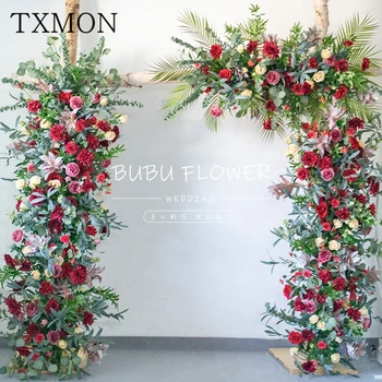 

Wedding simulation silk flower Chinese red row flower arch artificial floral wedding scene outdoor scene layout decoration props