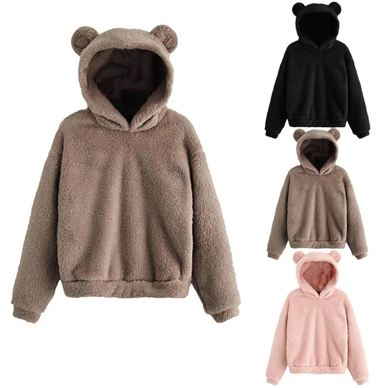 Crítico Otoño promoción Sudaderas con capucha de Invierno para mujer, suéter de lana de manga larga  con oso de peluche, Top femenino de imitación de piel de oveja, sudadera  peluda para mujer - AliExpress Ropa