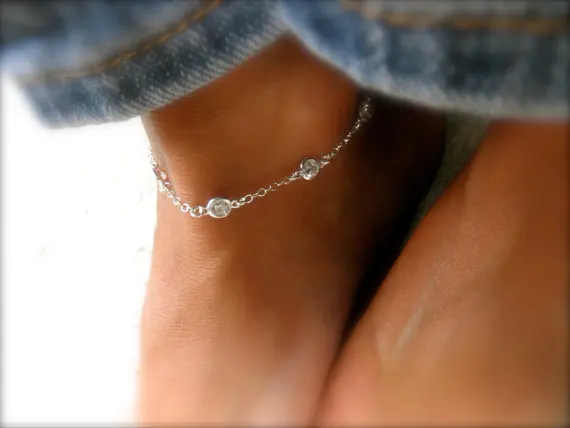 AAA+ Cubic Zirconia Woman Anklets 21 + 3cm Casual/Sporty 925 sterling sillver Women Ankle Bracelet Jewelry