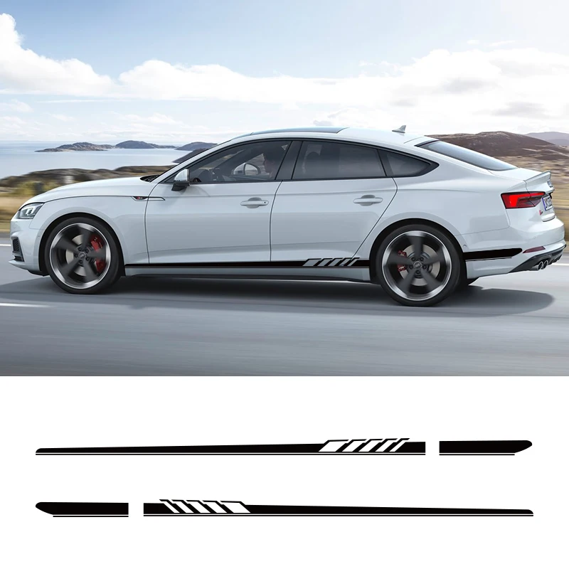  2 PCS Car Vinyl Side Stripes Stickers Auto Graphics Decals For Audi A3 A4 A5 A6 A7 Q2 Q3 Mercedes B