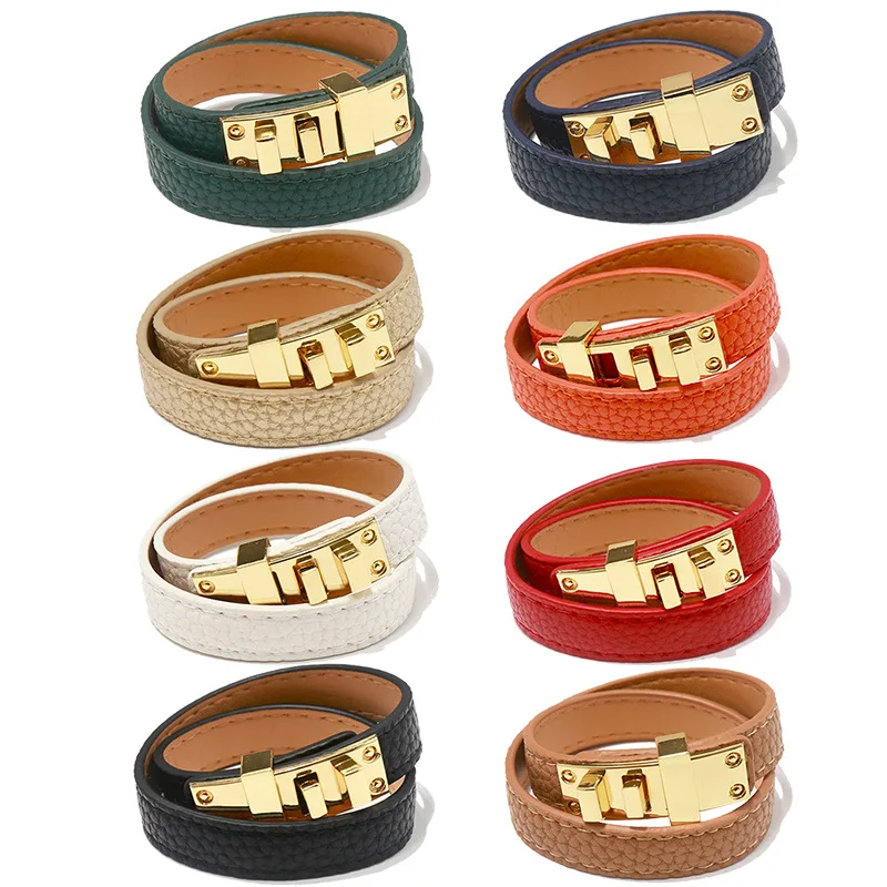 PU Women Bracelet Candy Color Double Layer Punk Style Leather &ampBangle Suited Wrist About 17cm Drop shipping | Украшения и