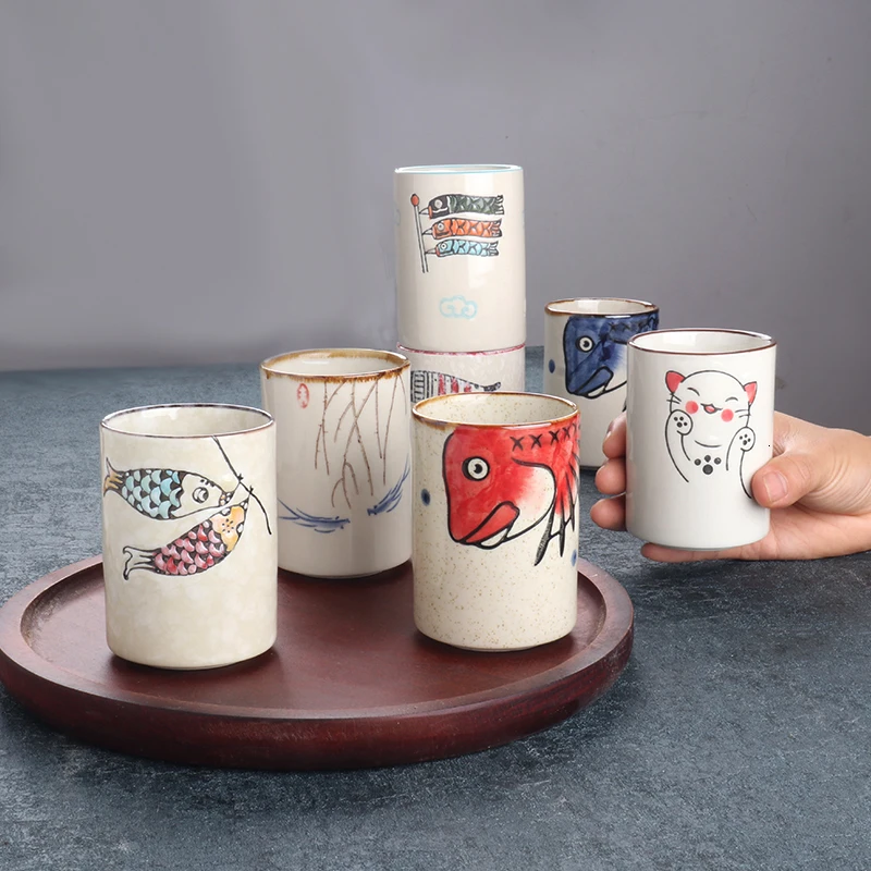 

Japanese hand-painted water cup straight body soup swallow cup household restaurant barley tea cup handy cup ceramic teaware