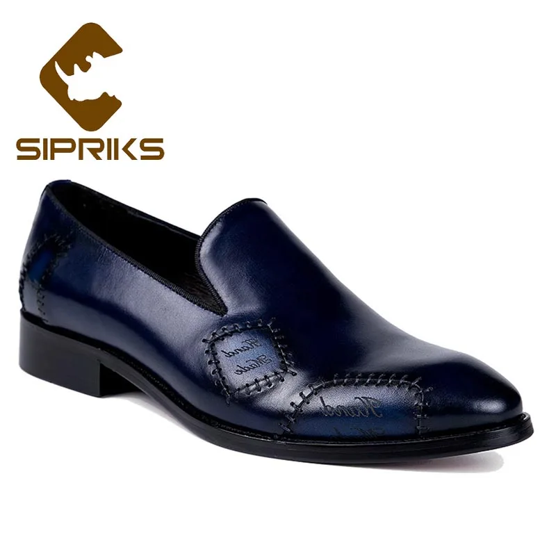 Sipriks/Мужская обувь без шнуровки из натуральной кожи; Мужская обувь в стиле ретро; деловая Мужская обувь; официальная обувь под смокинг; Роскошная Брендовая обувь; цвет синий, коричневый; большие размеры 37-46