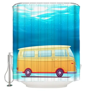 

Summer Seaside Beach Yellow Car Bathroom Shower Curtain Home Decoration Bathroom Accessories Shower Curtain