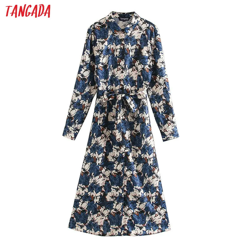 Женское винтажное платье-рубашка Tangada, платье миди с длинным рукавом и разрезом, новинка 2020 Женское винтажное платье-рубашка Tangada, платье миди с длинным рукавом и разрезом, новинка 2020