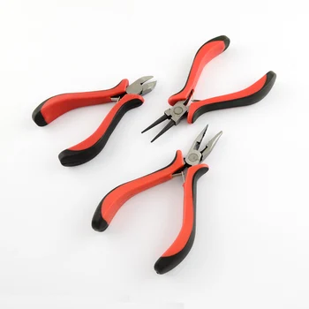 

3pcs/Set 45# Steel Jewelry DIY Tool Sets:Round Nose Plier,Diagonal Cutting Plier and Long Nose Plier,with Plastic Covers,Red F70