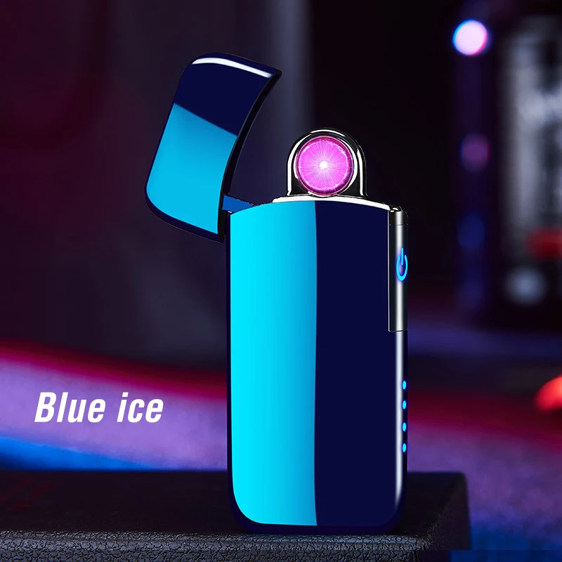 Прядильная плазменная дуговая зажигалка, Мужская подарочная USB электрическая турбо-зажигалка, ветрозащитная электронная импульсная перезаряжаемая зажигалка - Цвет: Blue Ice