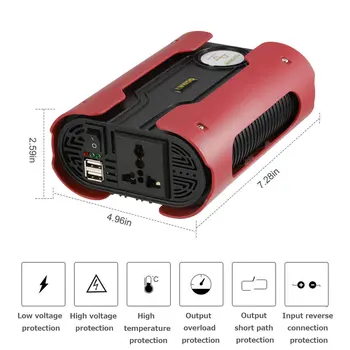 

Red 500W Peak 1000W Modified Sine Wave Power Inverter Car Power Converter with 2 USB Port DC 12V For Home Appliance