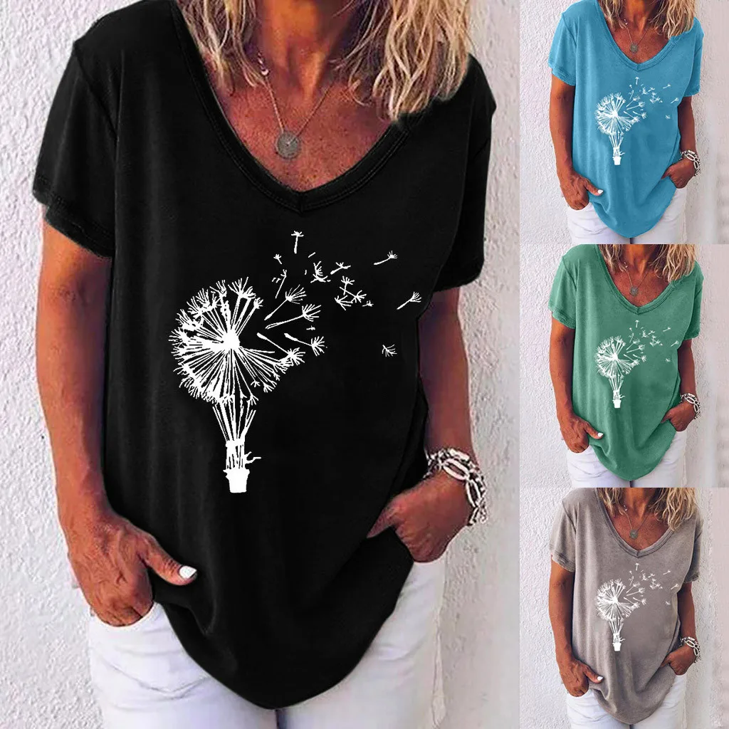 S-5xl impresión Floral Camisas Casual camiseta Blusa de manga corta talla grande de Verano de la túnica de las mujeres sueltas camisa blusas Bluzka listonoszka