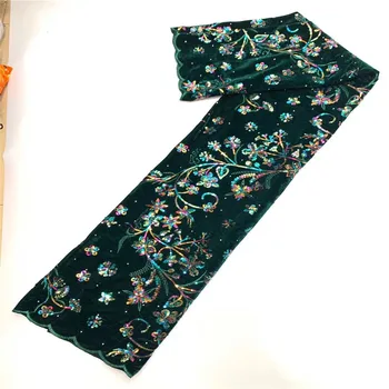 

2020 royal blue African Lace Embroidered Nigerian Lace Fabric High Quality French Mesh Lace Fabric velvet Green 5 Yards Orange