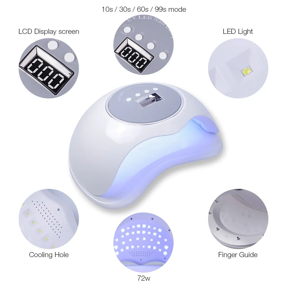 2 Hand Big Space 72W Nail Dryer for All Gels Highest Power Fast Drying UV LED Nail Lamp for Curing Gel Polish Ice Lamp For Nail