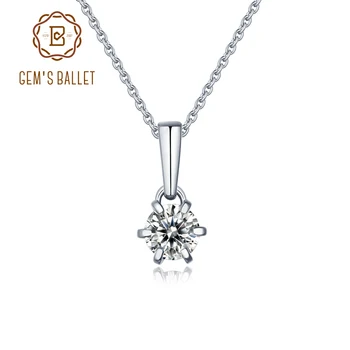 

GEM'S BALLET Classic Moissanite Jewelry 925 Sterling Silver Round Pendant Necklace with 1.0Ct D Color Twinkle Moissanite Diamond