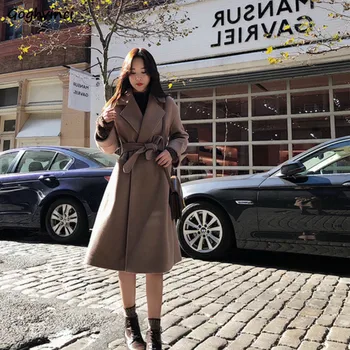

Winter Coat Women Belt Solid Simple All Match Elegant Womens Coats Black Korean Fashion Clothes Ladies Plus Size Fashions Chic