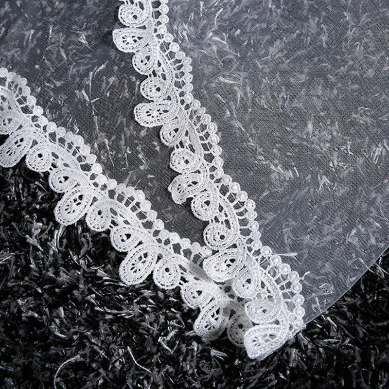 2 уровня, женская короткая свадебная вуаль из мягкой сетки, вязанные лепестки, кружево, пэтчворк, отделка, двойной слой, тюль, свадебные аксессуары для волос