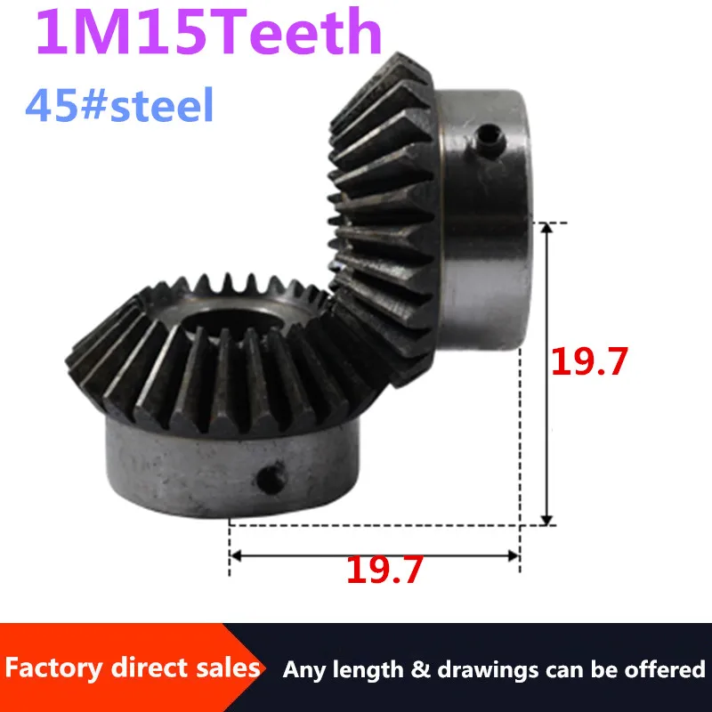 2pcs Bevel Gear 1M 15Teeth inner hole 6 mm gear 90 degrees meshing angle Steel Gears Screw Hole M5 afbeelding