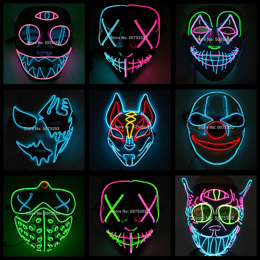 

2020 Hot Sales Fashion LED Mask Luminous Glowing Halloween Party Mask Neon EL Mask Halloween Cosplay Mask Mascara Horror Maska