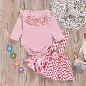 

Chic 2pcs Baby Girls Clothes Set Hot Selling Spring Autumn Cotton Comfortable Long Sleeve Solid Ruffled Tops Suspender Skirt