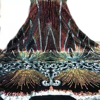 

New Arrival Sequins green Lace Fabrics gold African Nigerian Tulle Mesh Lace Fabric for Wedding Velvet Lace Fabrics with Sequins
