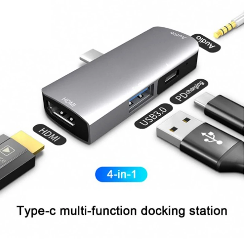 ABHU-4 в 1 USB-C концентратор type C к Hdmi+ аудио+ USB+ PD 30 Гц 3,5 мм аудио Тип C PD зарядный адаптер для Macbook iPad Pro USB3.0