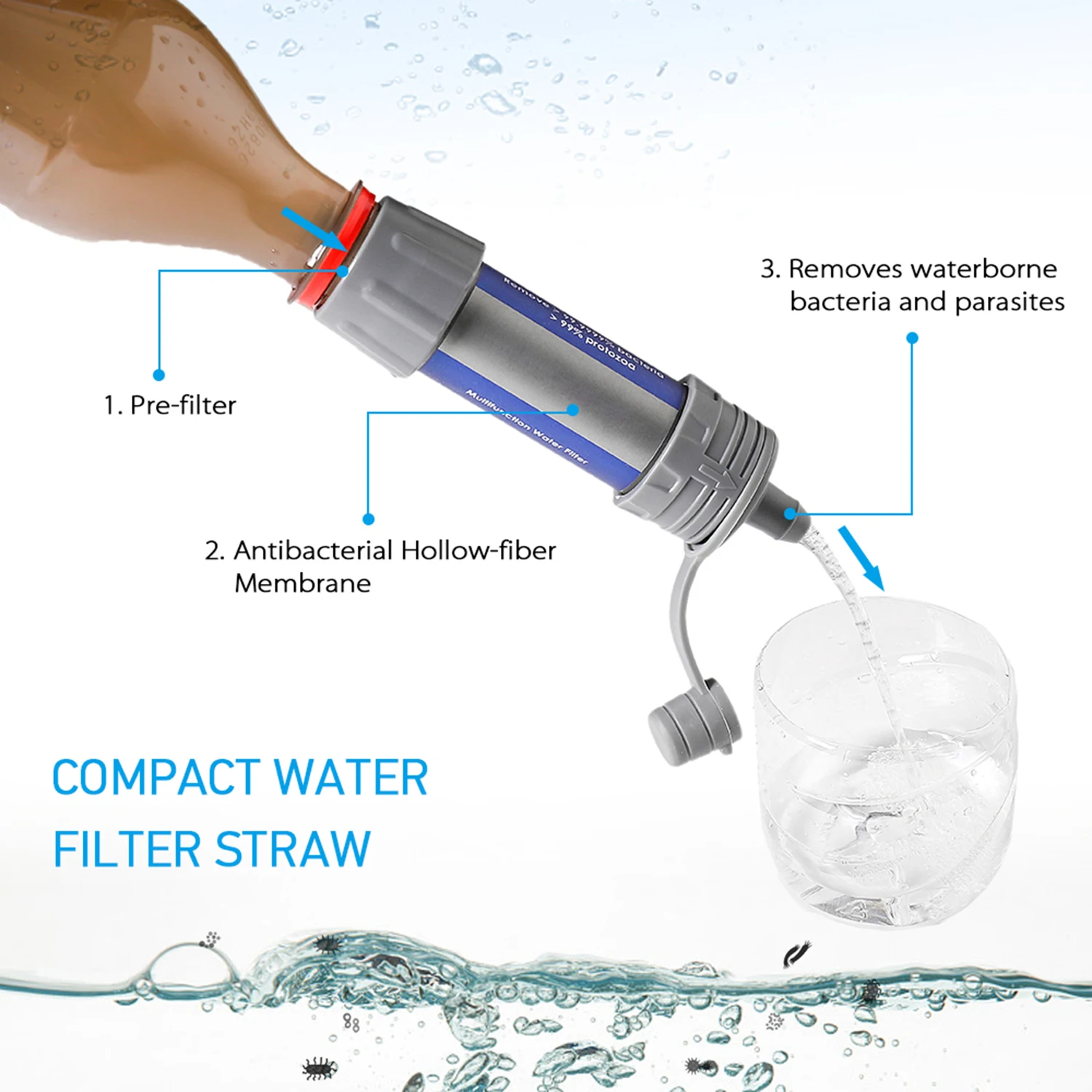 Outdoor water filtration survival water filter straw water filtration system drinking purifier for emergency hiking camping