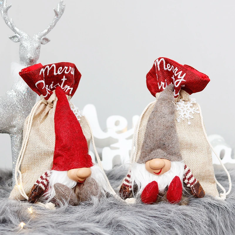 Navidad Santa Elk Gnome Muñeca Dulce Bolsa de cordón Bolsa de regalo Navidad Santa Elk Gnome Muñeca Dulce Bolsa de cordón Bolsa de regalo