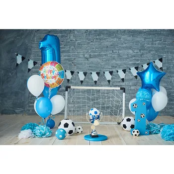 

Customized printing cute blue balloons photo backgrounds for boy 1 year birthday party video photography studio backdrops