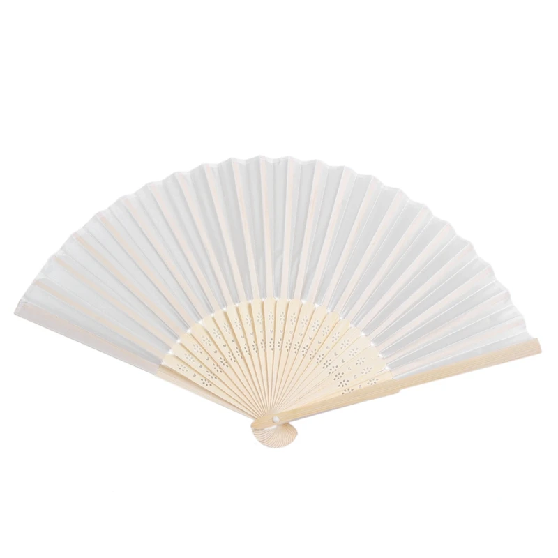  10pcs/lot Personalized 21cm wood Spun Silk Hand Fan Wedding Invitation Rice color - 4000100301248