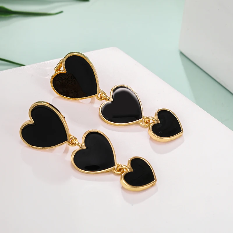 Enamel Long Heart Clip on Earrings Non Pierced for Women Six Color Metal Gold Ear Clips New Fashion ear clip earrings,clip earrings,ear clip