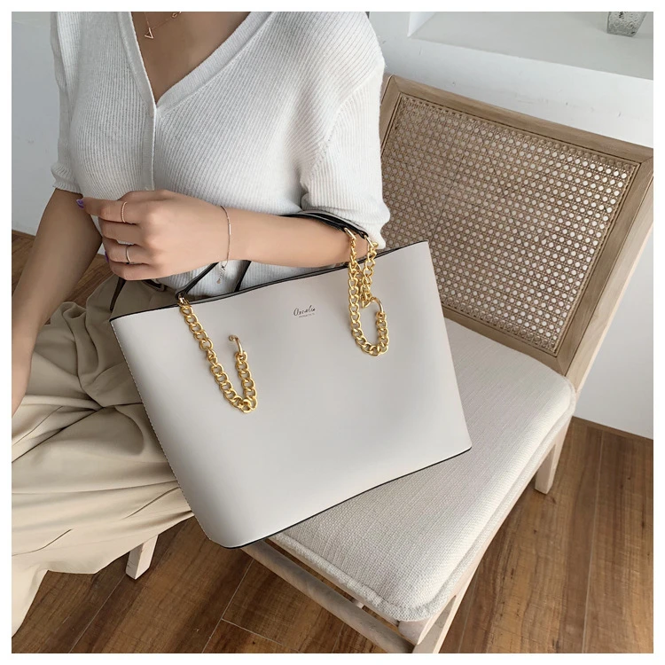 Black Pu Leather Shoulder Bags for Women Handbag Chain Design Large Capacity Tote Bag Luxury Shopper Hand Bag Female Totes New