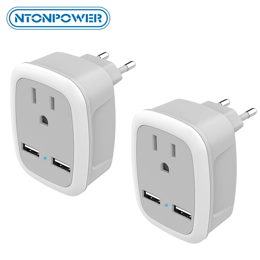 

NTONPOWER 2 Pack Travel Plug Adapter Europe International Power Plug with Dual USB for US Travel To Germany, France, Spain etc
